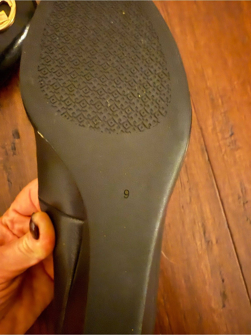 Tory Burch Black Leather Flats with Gold Logo Medallion - Picture 7 of 9